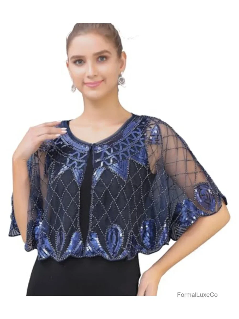 Sequin Beaded Evening Cape Bolero Flapper Cover Up Shawl